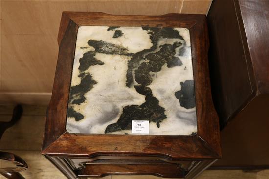 A Chinese rosewood and dreamstone marble two tier table, 19th century W.42cm